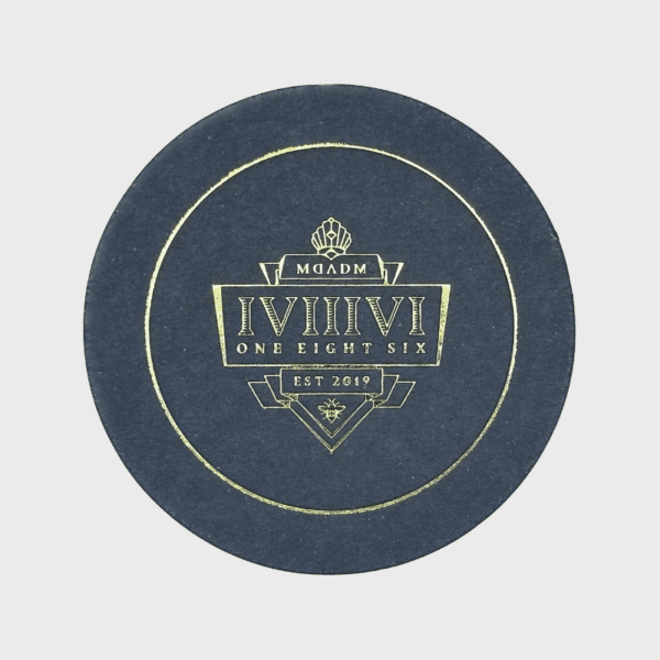 Round Beermat printed CMYK and foiled gold